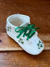 Vintage Small Cream Porcelain Baby Shoe w Green Shamrocks &amp; Silk Lace St. Patty’ - £8.99 GBP