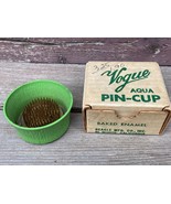 VTG VOGUE GREEN PIN-CUP FLOWER FROG ORIGINAL BOX AQUA BAKED ENAMEL CALIF... - £21.77 GBP