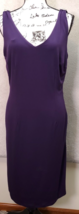 Carmen Marc Valvo Sheath Dress Women Large Purple Brotch Strap Sleeveless V Neck - £32.79 GBP