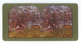 c1900&#39;s Colorized Stereoview Our Lean-To Camp on the Vermillion. Canoes by Lake - £9.59 GBP