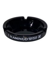 Vintage Flamingo Hilton and Tower Casino Black Glass Ashtray Las Vegas 4... - $20.00