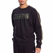 Champion Men&#39;s Athletics Powerblend Fleece Crew Camo Logo With Taping Black-Sm - $34.19