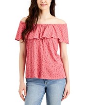 MSRP $50 Style &amp; Co Printed Ruffle Neckline Top Pink Size XL - £17.10 GBP