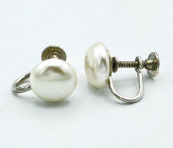 Vintage Sterling Silver Faux Pearl Button Earrings - £14.24 GBP