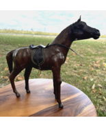 Vintage Large Wooden Horse Statue Hand Carved Leather Wrapped Figurine 1... - $45.00