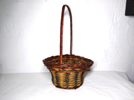 Light/Medium Brown Small Wicker Woven Band Oval Basket - Multicolor Stra... - £11.37 GBP