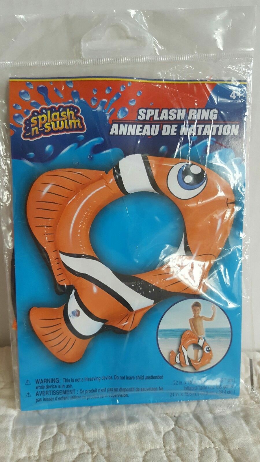 New Inflatable Swimming Pool Toy Tube Ring Little Nemo or Orange Tube Sh... - $5.99