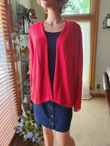 Liz Claiborne XL Red Cotton/Poly Knit Open Front Cardigan Sweater Chevron Trim - £14.01 GBP