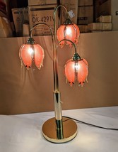 Pink Glass Lotus vintage waterfall styled brass finish table lamp -New - £146.36 GBP