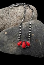 Southwest Navajo Pearl Style Faux Coral Multi Stone Pendant Beaded Necklace - £20.47 GBP