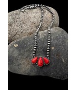 Southwest Navajo Pearl Style Faux Coral Multi Stone Pendant Beaded Necklace - £20.35 GBP