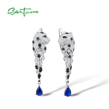 Silver Earrings For Women 925 Sterling Silver Leopard Sparkling Blue Cubic Zirco - £58.81 GBP