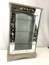 VTG 3 Tier Glass Mirror Curio Cabinet Shelf  22&quot; Tall Floral Design Display  - £33.07 GBP