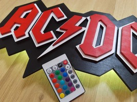 AC DC Sign Wall LED, Acdc Wood Decoration 3D, Wood Wall Art with Led lights - £138.00 GBP