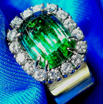 Earth mined Sea foam Blue Green Tourmaline Diamond Designer Deco Style Ring - £36,164.47 GBP