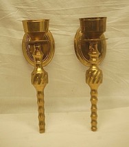 Old Vintage Pair Swirl Heavy Brass Candle Wall Sconce Single Candle Hold... - $46.52