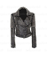 New Woman Black Silver Spiked Studded Brando Classic Biker Leather Jacke... - $429.99