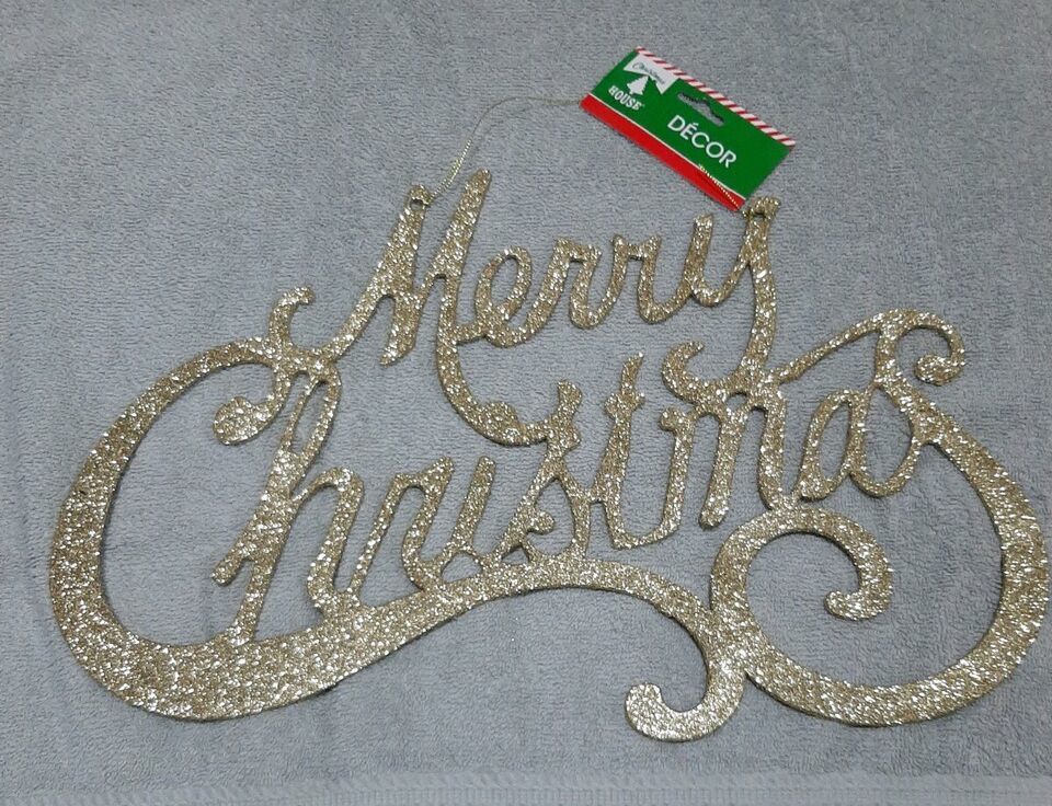 Christmas House Merry  Christmas Decor Gold Glitter