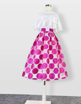 Summer Polka Dot Midi Party Skirt Outfit Women Fuchsia Organza Plus Size Skirts - £55.12 GBP