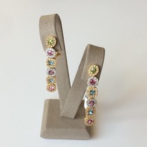 Women&#39;s Earrings 18k Bicolor Gold Natural Round White Diamonds Multicolor Gems - £1,876.24 GBP