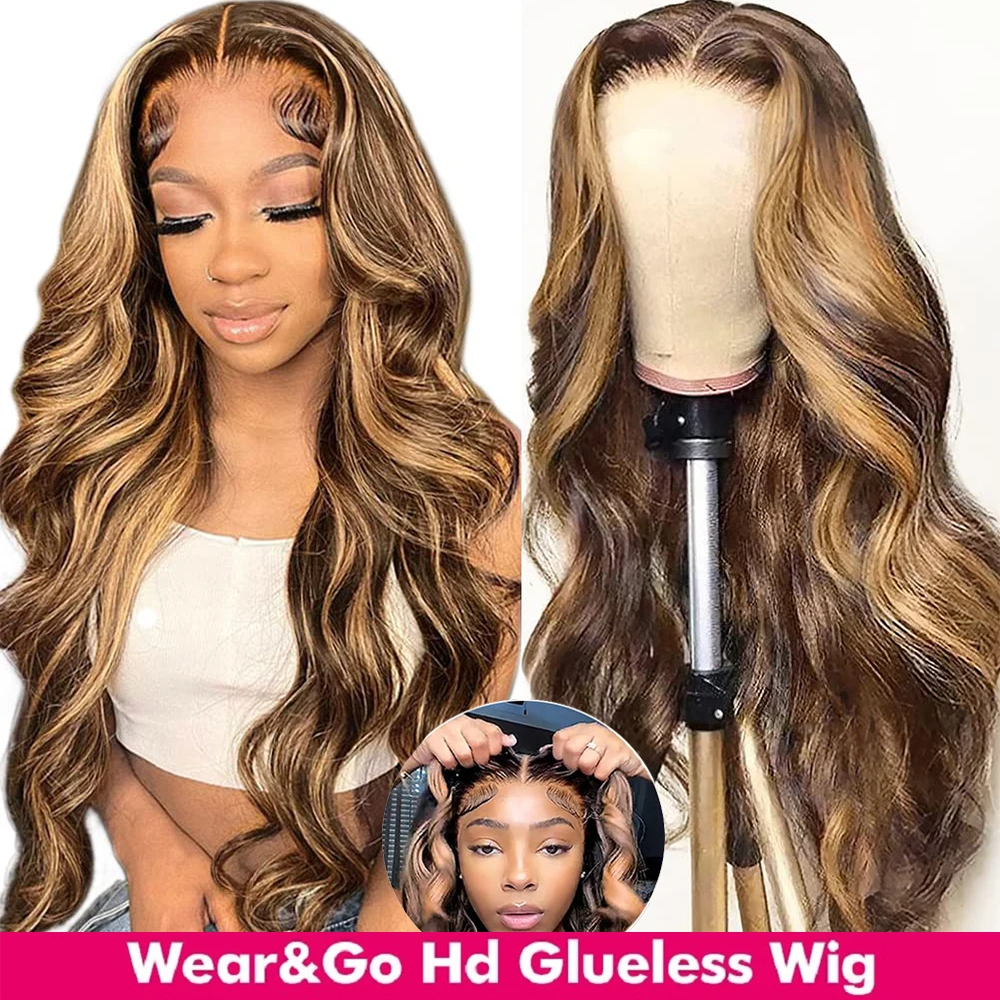Highlight Glueless Wig Human Hair Ready To Wear And Go 13x4 HD Lace Frontal W - £88.78 GBP+