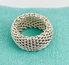 Size 4.5 Tiffany &amp; Co Somerset Mesh Weave Flexible Dome Ring in Sterling... - $245.00