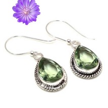 Green Amethyst Gemstone 925 Silver Earring Handmade Jewelry Earring For Women - £7.63 GBP