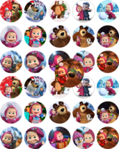 30 Precut 1&quot; MASHA AND THE BEAR: Merry Christmas Bottle cap Images! - £7.08 GBP