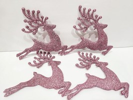 x4 Christmas Pink Shabby Chic Glitter Reindeer Tree Ornaments Decor NEW - £12.52 GBP