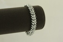 VINTAGE Signed Costume Jewelry LONGCRAFT Silver Tone Metal Bracelet Leaf... - $12.32
