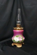 Beautiful 19th c. Royal 1895 American Pink Green Parlor Oil Lamp Floral ... - €121,64 EUR