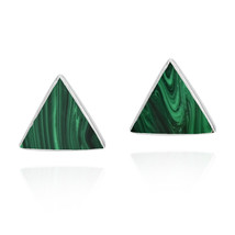 Geometric Triangle Disc Green Malachite Sterling Silver Stud Earrings - £11.22 GBP