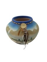 Southwest Native American Hand Painted Pottery Buffalo Forest Scenery Large Vase - £23.81 GBP