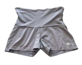 Adidas Womens Athletic Shorts Gray Blue Foldover Waist Medium Running Gym image 2
