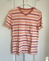 New Gap Kid Boys Orange Cream Striped V-neck Cotton Short Sleeve T-shirt... - $14.84