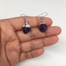 29 cts,1.4&quot;Gorgeous Natural Rough Amethyst Silver Plated Earring @Brazil... - $10.00