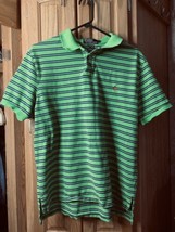 XL Polo Ralph Lauren Mens Golf Shirt Short Sleeve Green Blue Stripe Small Pony - £17.57 GBP