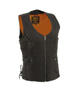 Women&#39;s Motorcycle Vest Classic V-Neck Side Laces Vest MLL4575 - €89,88 EUR+