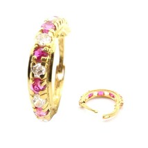 18K Real Solid Gold Nose rings Indian Pink White CZ nose Hoop Ring 20g - £65.96 GBP
