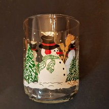 Libbey Glass Tumbler Snowman Pine Tree Winter Highball 12 oz Old Fashioned Rocks - £7.84 GBP