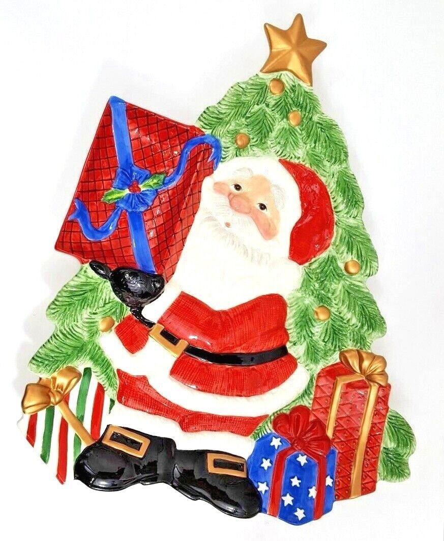 Primary image for Fitz and Floyd Happy Holidays Santa Claus Chip & Dip Platter 18 1/2"