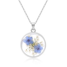 Necklace Silver for Women Forget Me and Queen Anne&#39;s Lace Pressed Flower... - $50.81