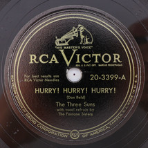 The Three Suns - Hurry! / Ballin&#39; The Jack - 1949 10&quot; 78 rpm Record 20-3399 - £6.76 GBP