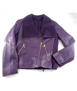 Iman Leather Coat Womens Small Purple Plum Gold Zipper Chic Moto Jacket ... - $88.28 CAD