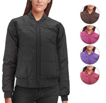 Women&#39;s Long Sleeve Full Zip Quilted Fleece Lined Puffer Bomber Jacket - £26.39 GBP