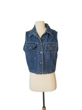 Vintage 80-90s Grunge Trucker &quot;Pasta&quot; Denim Women biker Vest Jacket M - $23.76