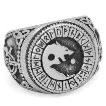 Viking Fenrir Ring Silver Stainless Steel Norse Wolf Signet Band Sizes 9-13 - £15.62 GBP