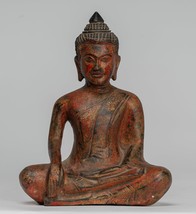 Antik Khmer Stil Se Asien Sitzender Holz Erleuchtung Buddha Statue - 19cm/20.3cm - $159.19