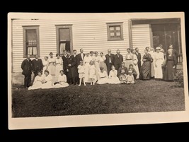 Vintage Photo Large Group Children Old Building Well Dressed AZO Divided... - $4.74
