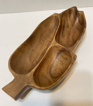 Vintage MCM Wooden Leaf Divided Bowl Tray Made in the Philippines 12 x 5 x 1.5&quot; - £13.80 GBP